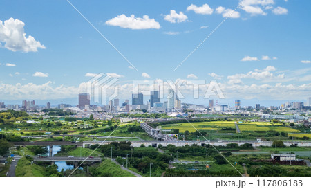 空撮「埼玉県」夏空広がる見沼田んぼの風景 さいたま市 空撮「埼玉県」夏空広がる見沼田んぼの風景 さいたま市 117806183