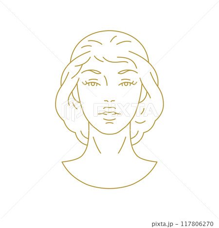 Elegant romantic female young model face minimal golden line art icon vector illustration 117806270