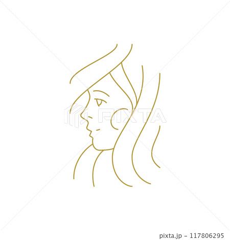Woman face with hair minimal silhouette golden line icon vector illustration 117806295