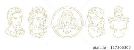Beauty bohemian mystic bust sculpture woman minimal golden line art icon set vector illustration Beauty bohemian mystic bust sculpture woman minimal golden line art icon set vector illustration 117806300