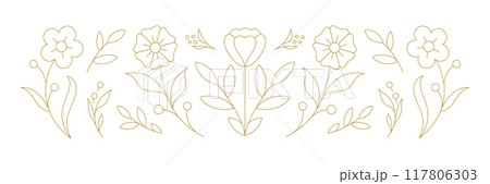 Elegant flower natural organic plant decor minimal golden line art icon set vector illustration 117806303