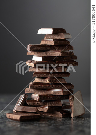 Broken bitter chocolate bar. Broken bitter chocolate bar. 117806641