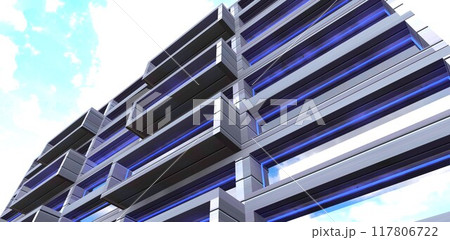 Exclusive design of a low-rise apartment building for middle-income families. 3D rendering. 117806722