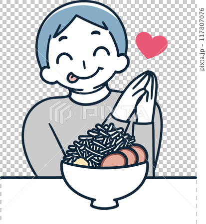 一個男人吃二郎式拉麵的簡單插圖 一個男人吃二郎式拉麵的簡單插圖 117807076