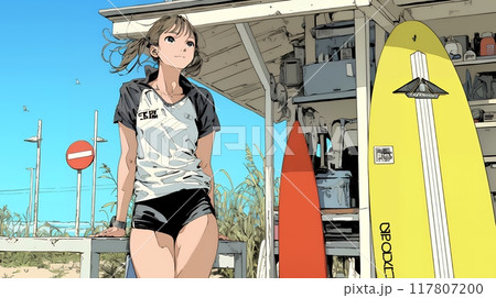 若い女性の海水浴場監視員（ライフガード）