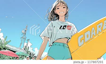 若い女性の海水浴場監視員（ライフガード）