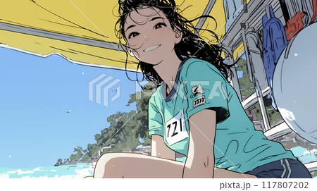 若い女性の海水浴場監視員（ライフガード）
