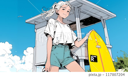 若い女性の海水浴場監視員（ライフガード）
