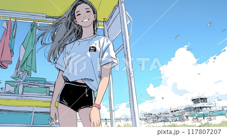 若い女性の海水浴場監視員（ライフガード）