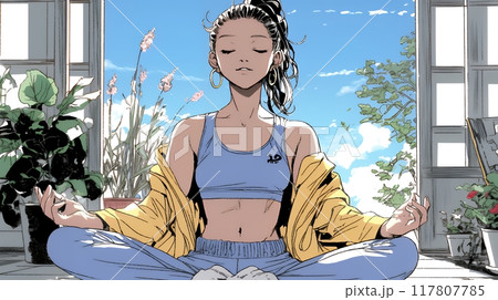 ヨガのクラスに参加している若い女性