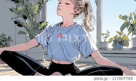 ヨガのクラスに参加している若い女性 117807789