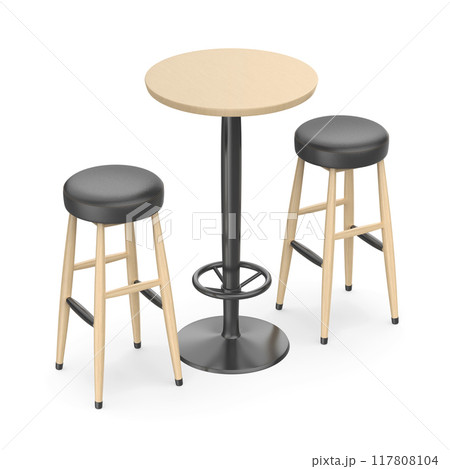 Wooden table and bar stools Wooden table and bar stools 117808104