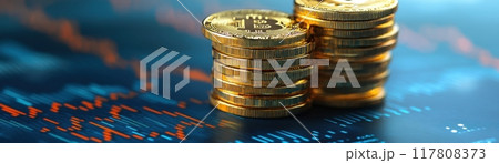 Stacked Bitcoin Coins on Digital Financial Chart Representing Cryptocurrency Market Trends and Investment Stacked Bitcoin Coins on Digital Financial Chart Representing Cryptocurrency Market Trends and Investment 117808373