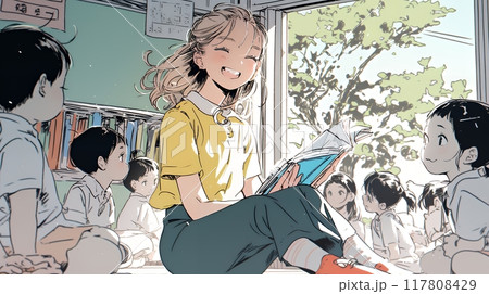 児童と若い女性の先生