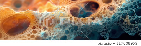 Abstract Colorful Soap Bubbles with Gradient Background in Macro Photography 117808959