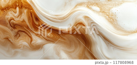 Abstract Fluid Art with Swirling Brown and White Patterns Creating a Marbled Texture Abstract Fluid Art with Swirling Brown and White Patterns Creating a Marbled Texture 117808968
