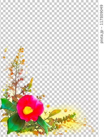 Transparent illustration frame - Japanese style red camellia and nandina branches 117809049