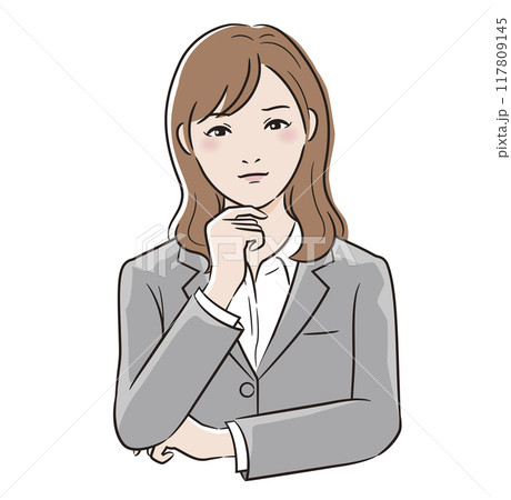 線画人物 スーツを着た女性が悩む 線画人物 スーツを着た女性が悩む 117809145
