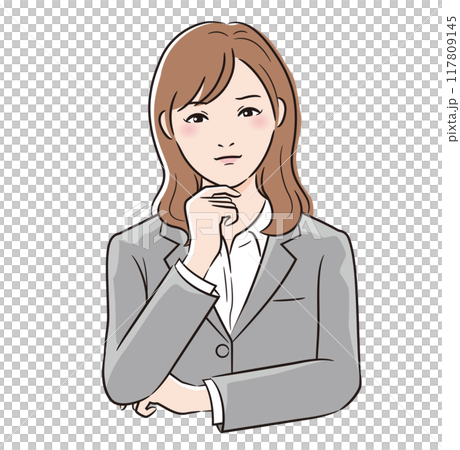 線画人物 スーツを着た女性が悩む 線画人物 スーツを着た女性が悩む 117809145