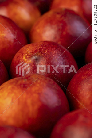 a large number of ripe soft nectarine fruits on the table a large number of ripe soft nectarine fruits on the table 117809222