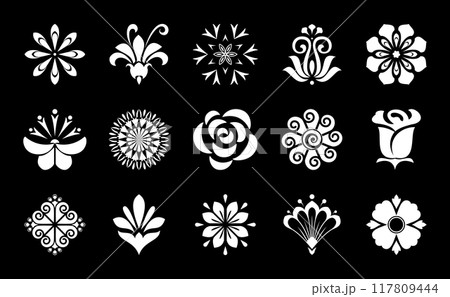 Flowers icon set. Flowers isolated on transparent background. Flowers in modern simple. Cute round flower plant nature collection. Vector illustrator 117809444