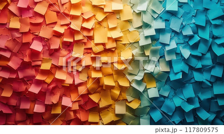 Colorful Abstract Background with Multicolored Sticky Notes in Gradient Pattern 117809575