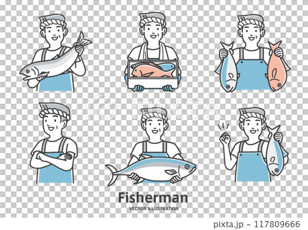 Illustration pattern of a veteran fisherman who runs a fishing business 117809666