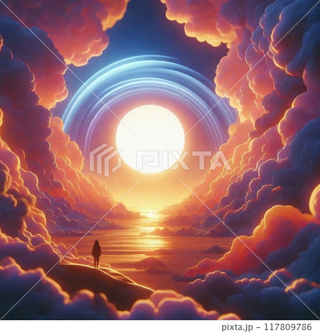 夕暮れの空に描かれる雲のアート 夕暮れの空に描かれる雲のアート 117809786