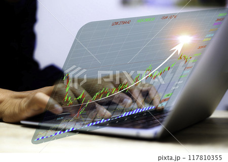 stock market investments chart showing. Businessmen work with stock market investments using smartphone. wealth stock market investing concept. Financial stock. Business growth in the digital age.. 117810355