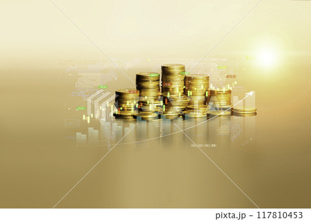 Coins are laid out in graph.Business success concept wealth stock investment.Business in the digital age.Digital transformation for next generation technology.Technology is growing by leaps and bounds Coins are laid out in graph.Business success concept wealth stock investment.Business in the digital age.Digital transformation for next generation technology.Technology is growing by leaps and bounds 117810453
