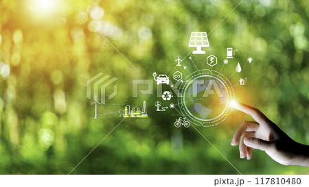eco friendly energy. Innovation technology eco green concept. Icon bulb energy sources for renewable on green blur background.Concept with innovation inspiration. Idea innovative from the big data eco friendly energy. Innovation technology eco green concept. Icon bulb energy sources for renewable on green blur background.Concept with innovation inspiration. Idea innovative from the big data 117810480
