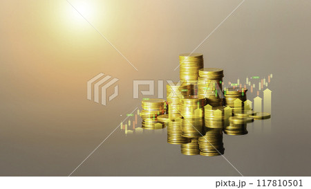gold money coin display graph success concept. wealth stock investment. Savings money, financial graph showing inflation, charts with stock market volatility. business growth success in investing gold money coin display graph success concept. wealth stock investment. Savings money, financial graph showing inflation, charts with stock market volatility. business growth success in investing 117810501