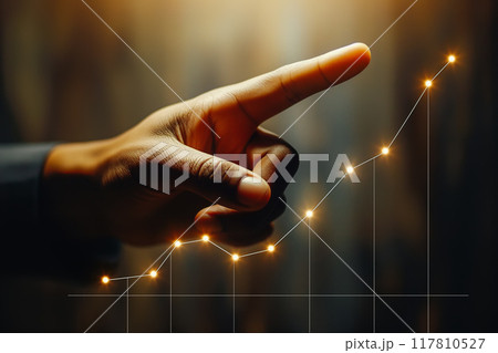 Businessman touching an upward trend line on a virtual chart. Businessman touching an upward trend line on a virtual chart. 117810527