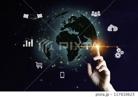 Information Technology Networks Internet Connecting Wireless Devices around the world. Information Technology is Essential to Businesses in the Digital world with and Icons Connected to each other Information Technology Networks Internet Connecting Wireless Devices around the world. Information Technology is Essential to Businesses in the Digital world with and Icons Connected to each other 117810623