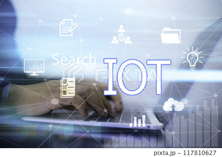 Business working using laptop  on Futuristic virtual screen interface Technology. networks internet connection Wireless devices around the world Information technology is essential for businesses. 117810627