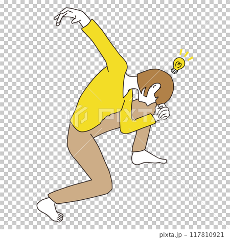 Illustration of a woman looking down and having an idea Illustration of a woman looking down and having an idea 117810921