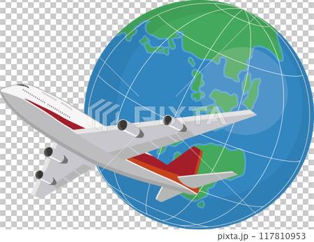 地球儀と飛行機　赤 117810953