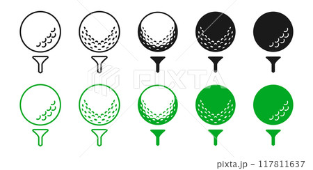 大人の趣味ゴルフ、ゴルフボールのおしゃれなベクターアイコンイラスト白黒素材 117811637