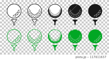 大人の趣味ゴルフ、ゴルフボールのおしゃれなベクターアイコンイラスト白黒素材 117811637