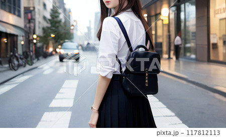 都会の通りで振り向く若い女性,generative ai 117812113