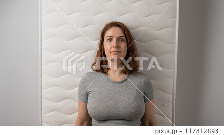 Top view of Caucasian woman suffering from insomnia.  117812893