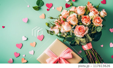 愛を込めた花束と贈り物のセット 愛を込めた花束と贈り物のセット 117813626