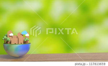 The house Building and tree on half planet for eco concept 3d rendering. 117813659