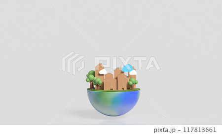 The house Building and tree on half planet for eco concept 3d rendering. 117813661