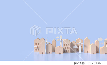 The wood building and Wind turbine  for property concept 3d rendering. 117813666