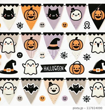 かわいいハロウィンの三角旗フラッグ素材 かわいいハロウィンの三角旗フラッグ素材 117814090