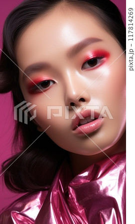 Fashion Portrait closeup of beautiful Asian woman. Beauty face with perfect make-up. 117814269