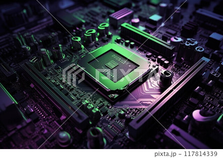 Inner and outer circuit board. Motherboard abstract background. Futuristic wallpaper CPU chip 117814339