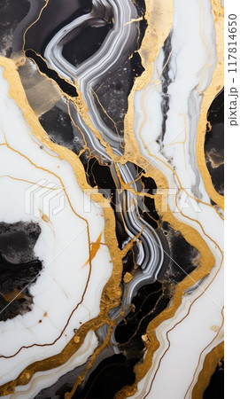 Golden black and white texture. Polished stone wall with an exquisite natural pattern. Wallpaper design 117814650
