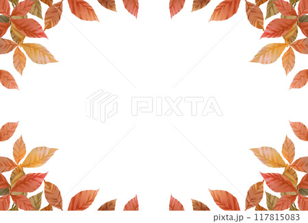 秋の葉フレーム　白背景　透過 117815083